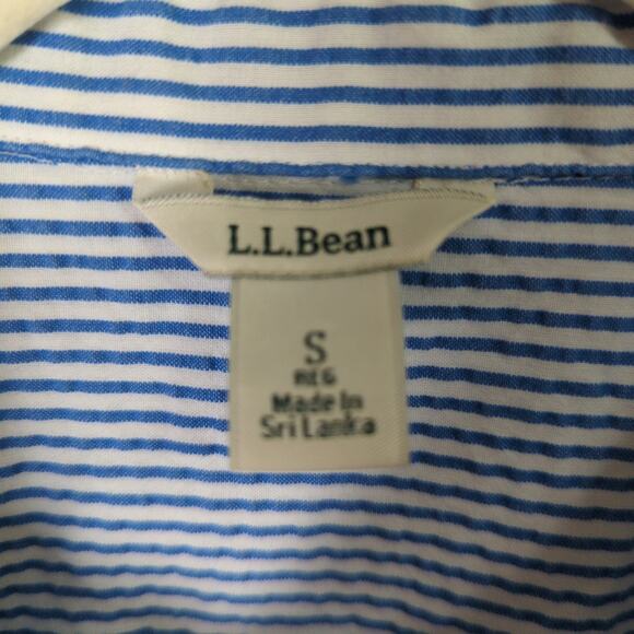 LL Bean Shirt Womens S Blue White Stripe Seersucker Button Up - Picture 2 of 5